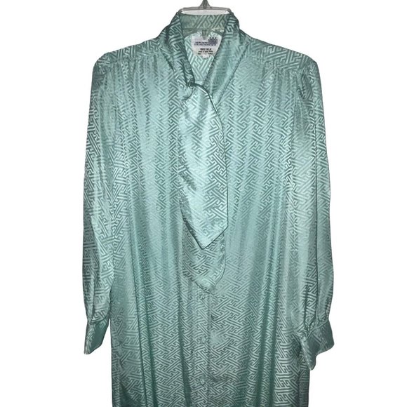 Vintage SILK Robe Bathrobe Mint Green Neck Tie Long Length Covered Buttons Sz M - Picture 3 of 8